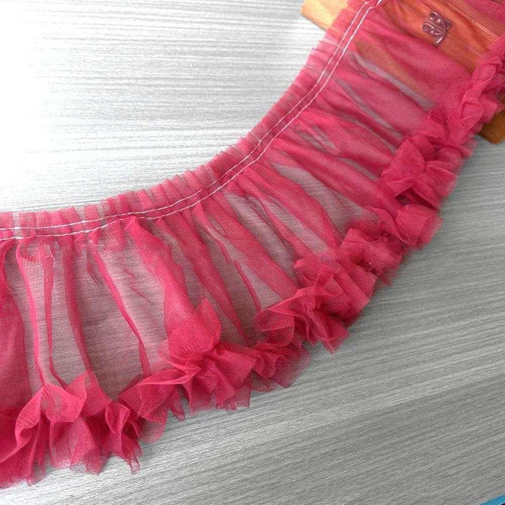 15X91cm Pink Mesh Lace Trims Pleated Fold Tulle DIY Sewing Crafting Women Supplies Baby Dress Garment Gauze Ruffle Ribbon