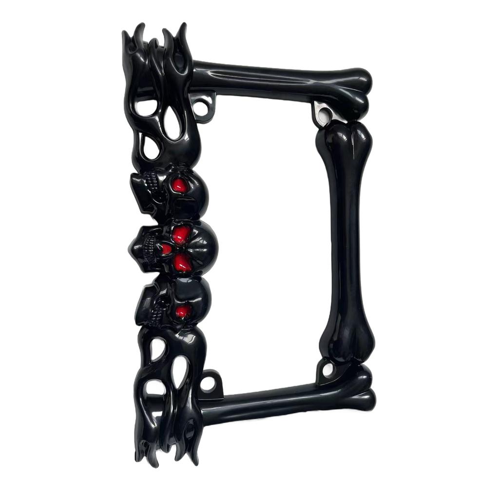 UniversalLicense Plate Frame with 3D Skull Head Decorations Motorcycle Number Plate Cover Bracket