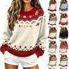 Damen Lässiger Langarm Weihnachts-Print Hals-Strickpullover