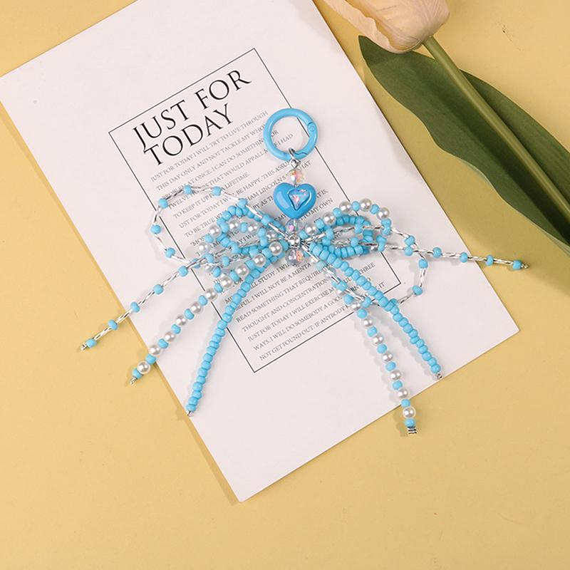 Sweet Bowknot Handmade Beaded Key Ring Pendant Portable Mobile Phone Lanyard Backpack Decoration Accessories Gifts