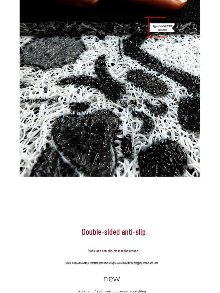 Black Line Flower Tile Doormat - Indoor/Outdoor Entryway Scraper Mat