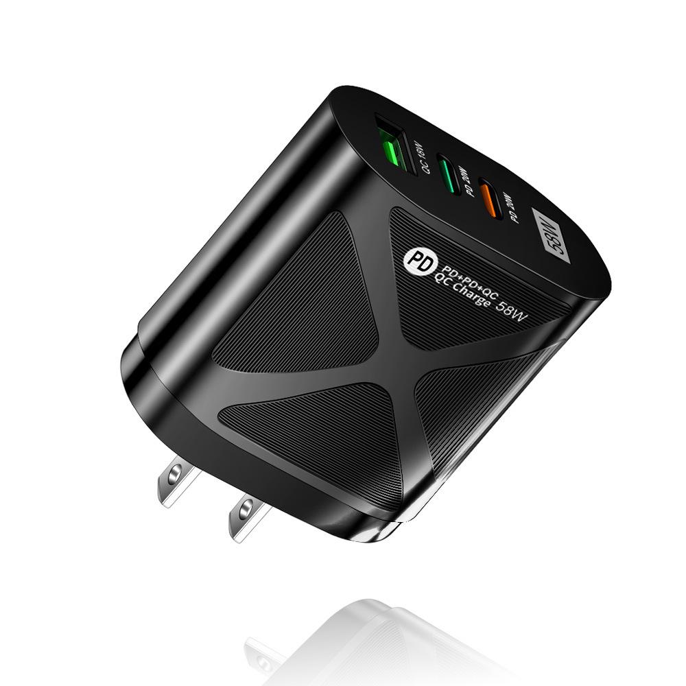 58W Multi-Standard Travel Charger with USB & Dual PD Fast Charging (EU/US/UK/KR/AU)