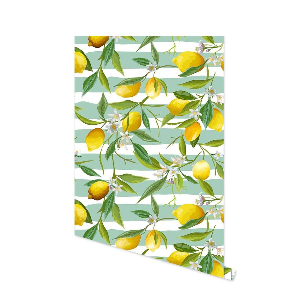 Peel and Stick Removable Wallpaper Oranges Kitchen Decor Summer Fruit Orange Blossoms Citrus Print Self-Adhesive Wallpaper