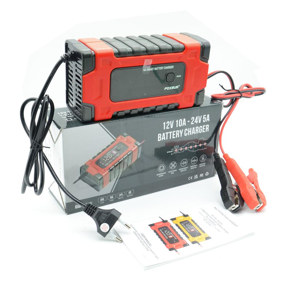 12V 10A Fully Automatic Car Battery Charger 7-Stage Fast Charging 6-180Ah for AGM GEL WET Lead Acid Battery Charger LCD Display