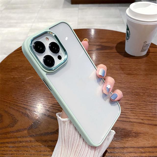 Purple Plating Lens Frame Transparent Phone Case For Iphone 14 Pro Max 11 12 13 Pro Max Camera Protection Clear Shockproof Cover