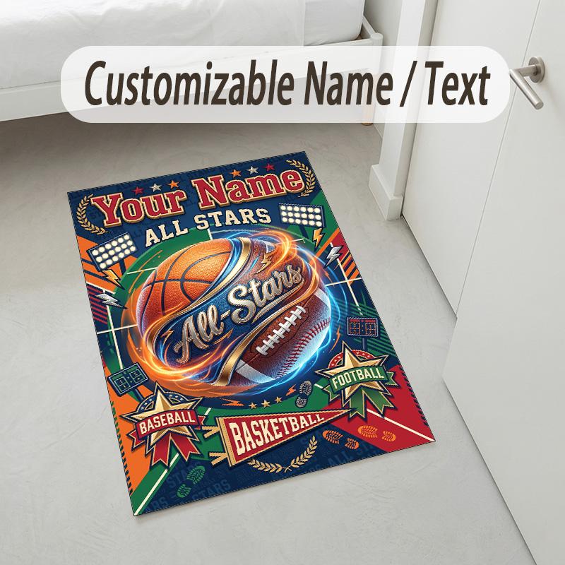Adventure Alphabet Theme Soft Crystal Velvet Rug Custom Name & Text Print Non Slip Floor Rug for Bedroom Living Room