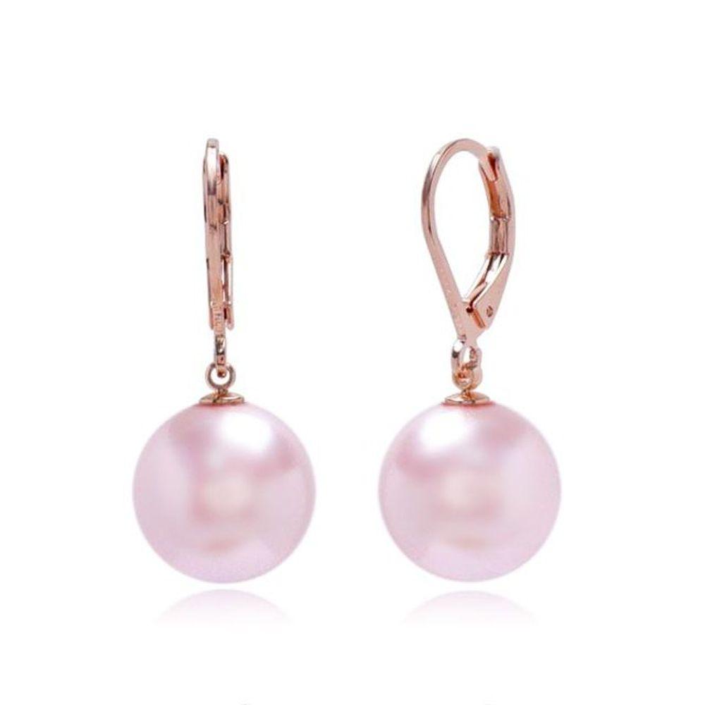 E471 12mm Rosaline Pearl Rose Gold Leverback Earrings