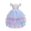 2020 Einhorn Kleid Mädchen Prinzessinnenkleid Regenbogen Kuchen Kleid Netz Abnehmbarer Umhang Halloween Außenhandel