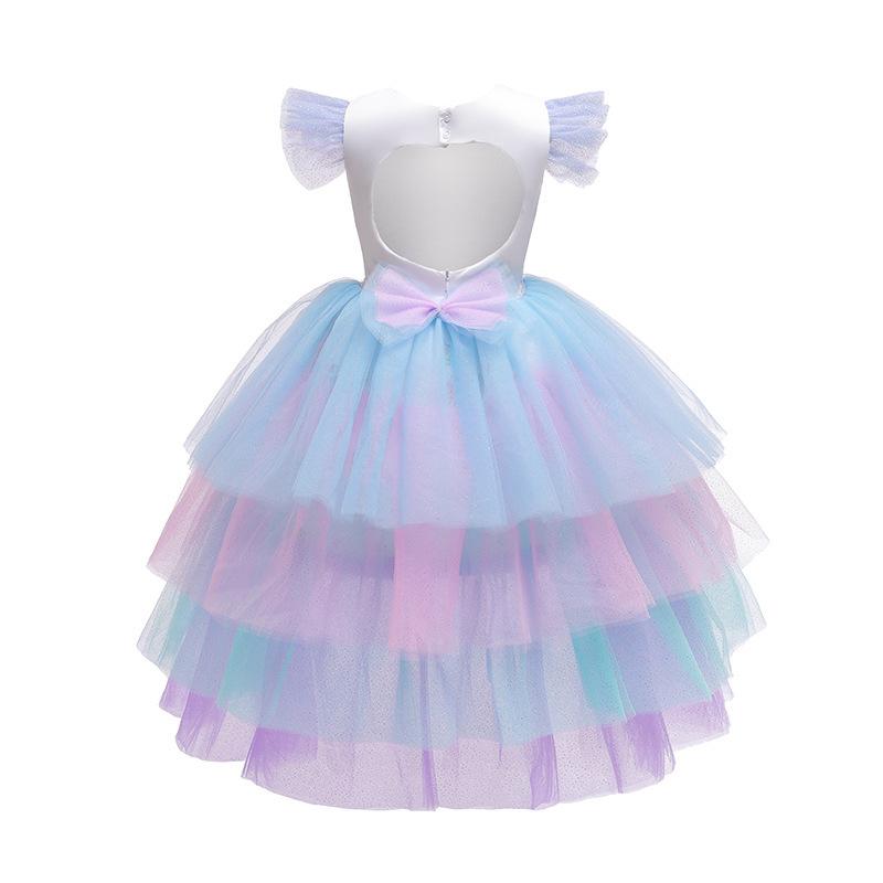 2020 Einhorn Kleid Mädchen Prinzessinnenkleid Regenbogen Kuchen Kleid Netz Abnehmbarer Umhang Halloween Außenhandel