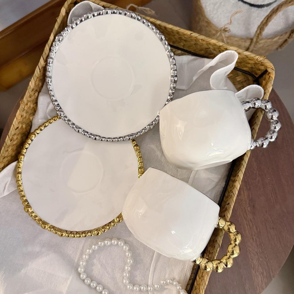 Couple's Mug Vintage Irregular Pearl Ceramic Cup and Saucer Modern Afternoon Tea Dessert Drink Cup Saucer Office Mug Simple Gift