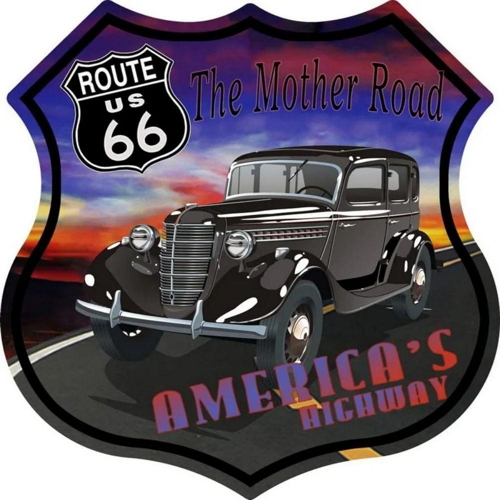 Vintage Route 66 Square Metal Tin Sign Garage Home Bar Decor 20x20cm