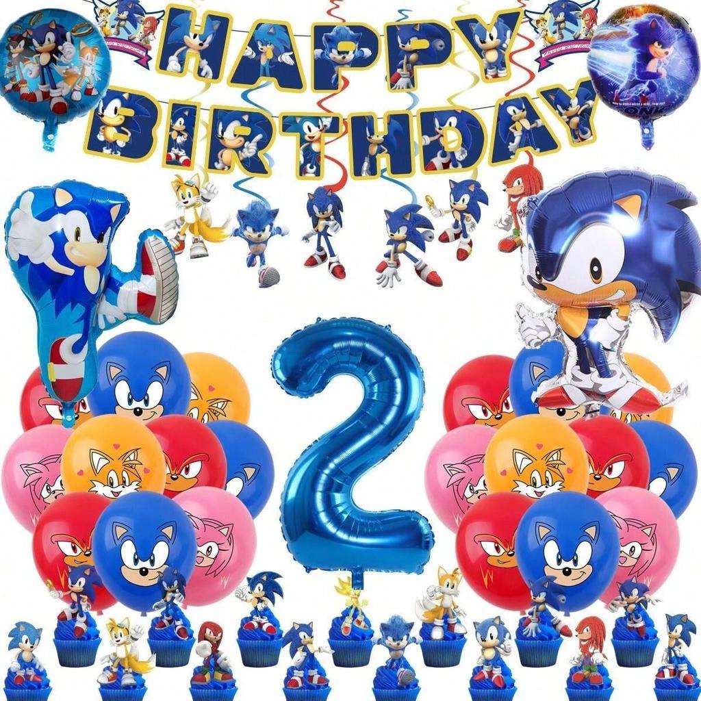 Sonic the Hedgehog-Themed Aluminum Foil Digital Balloon Set—Children's Birthday Party Banner and Decorations