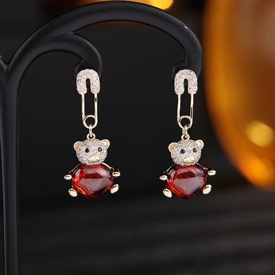 Orecchini con orso carino smalto con zirconi animali gioielli pendenti 2022 nuovi gioielli alla moda orecchino rosso creativo per le donne