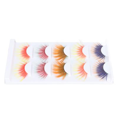 5 Pairs Colorful Eyelashes 6D Gradient Long Curled Soft Colored False Eye Lashes for Halloween Christmas Stage Show
