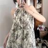 New Chinese style ink tie-dye suspender dress women's summer loose and thin holiday style long dress off-the-shoulder a-word skirt