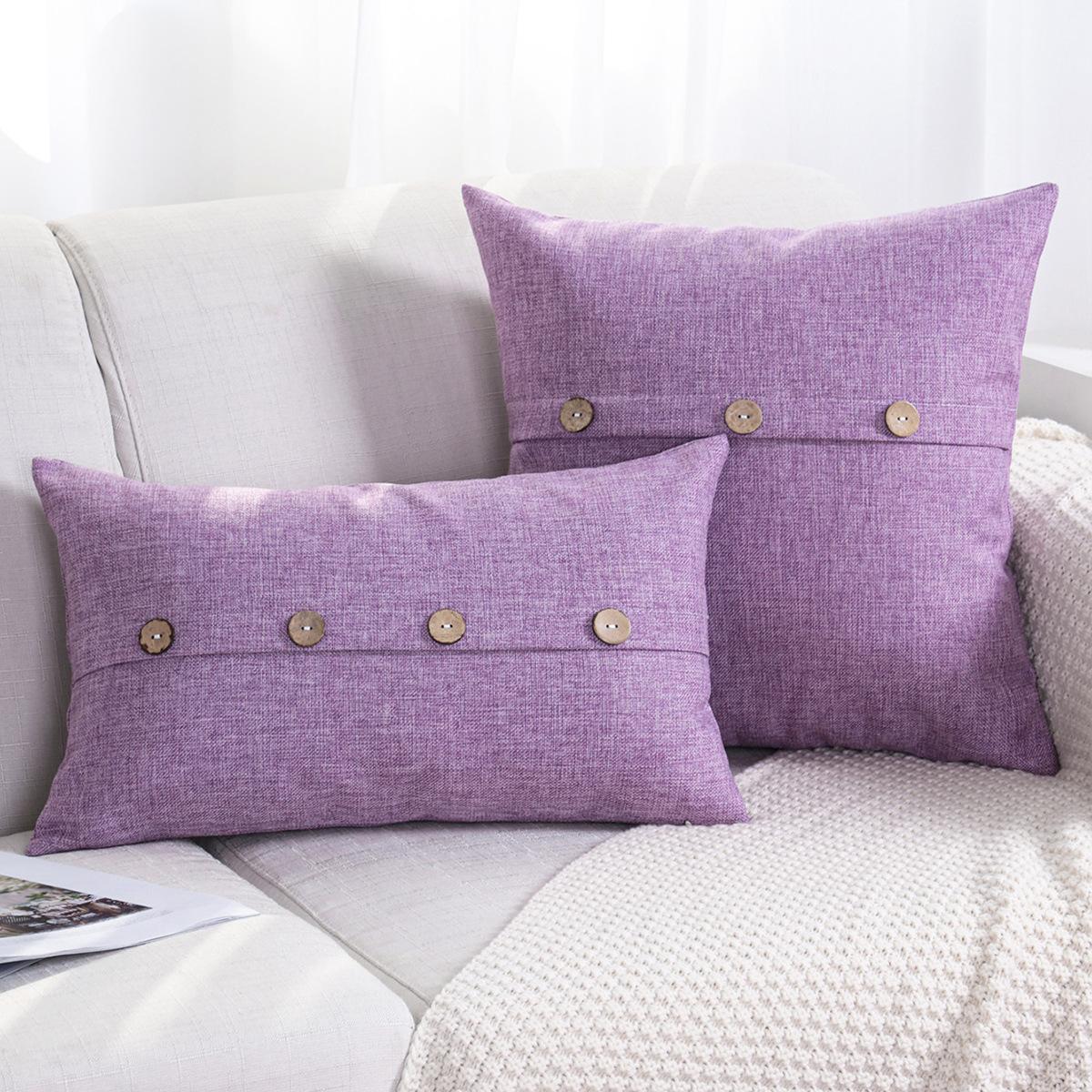 

Button Square Pillow Cover Solid Color Imitation Linen Creative Cushion Home Sofa Plain Living Room Cushion Square Pillow 30CM × 50CM