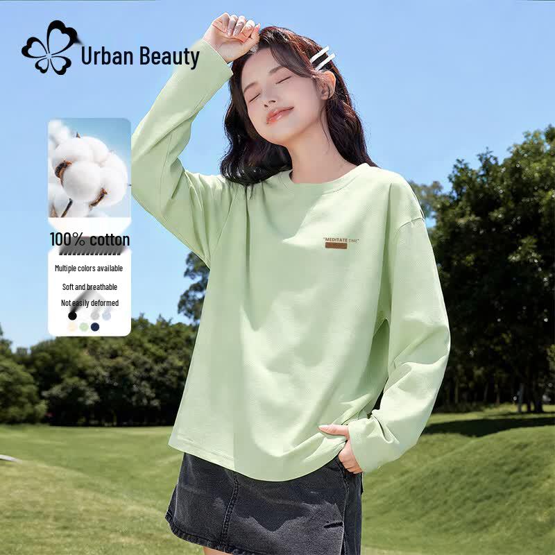 Dushi Liren Women's Loose Fit Long Sleeve Cotton T-Shirt