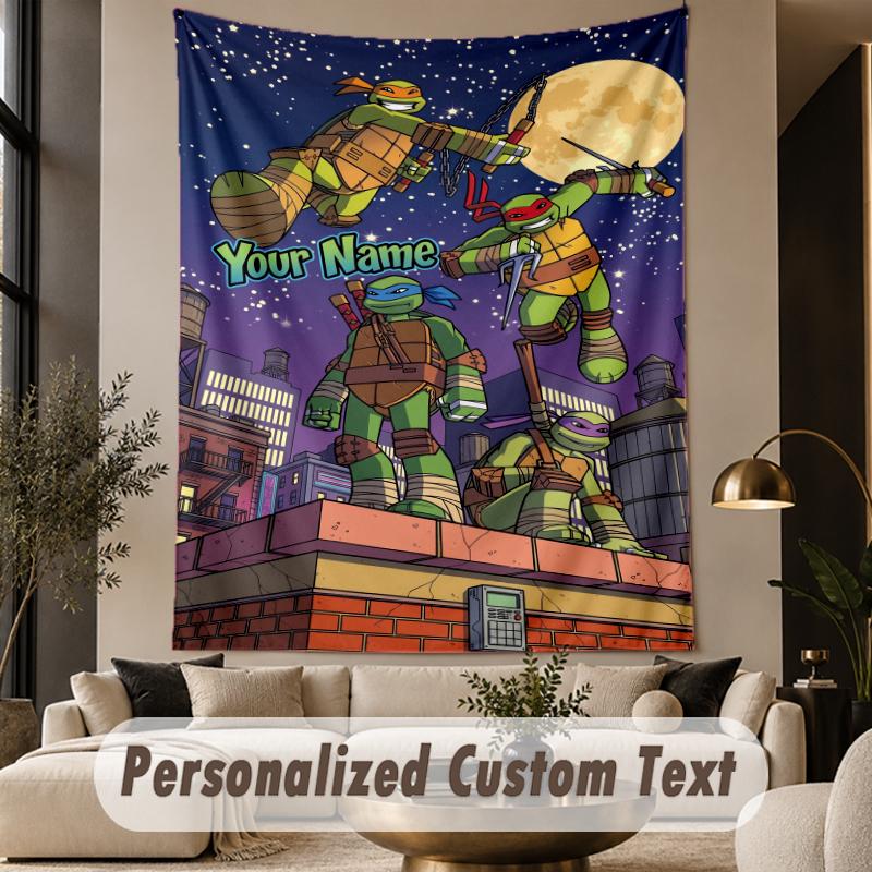 Custom Text Printed Tapestry Teenage Mutant Ninja Turtles Pattern Large Wall Hanging Indoor Room Decor