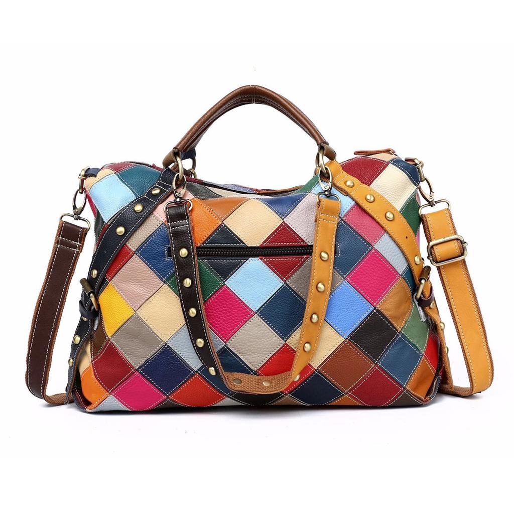 Random Checkered Leather Rivet Bag for Women  Multifunctional Crossbody Shoulder Bag
