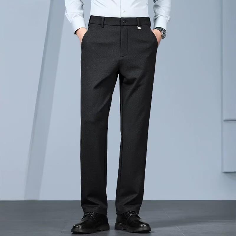 LRT Men's Wool-Blend Business Casual Straight-Leg Trousers