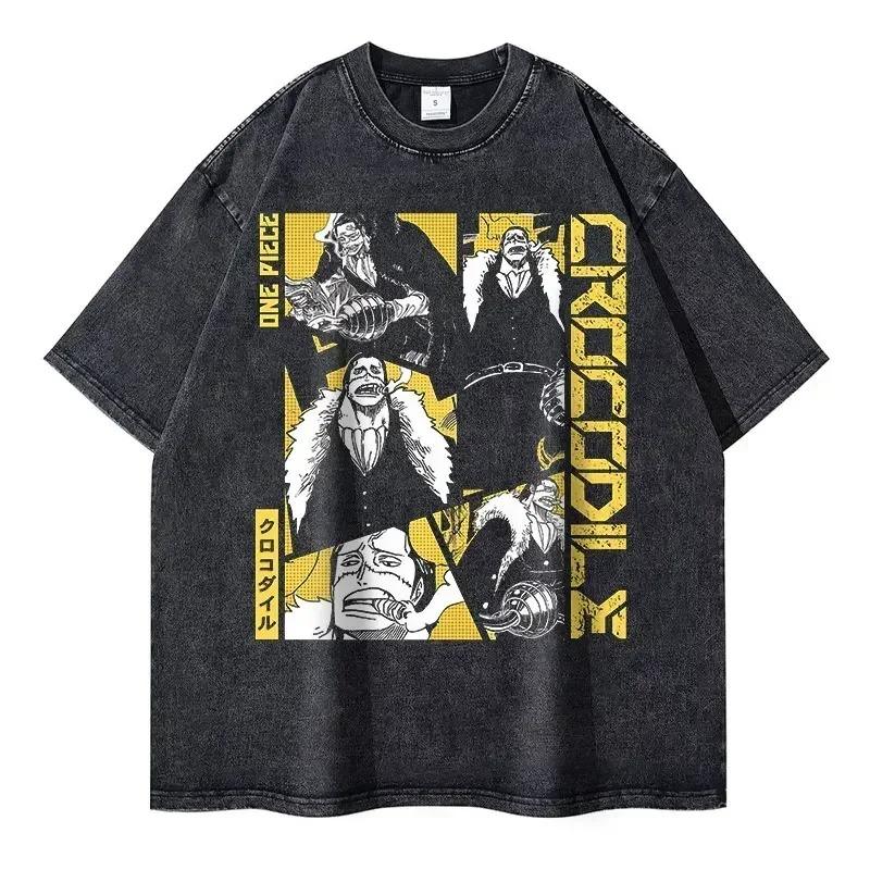 One Piece Washed T-shirt Men Women Streetwear Oversized Y2K Cotton High Quality L-Luffy Manga Tops Tees 100% Cotton Female Male Clothing