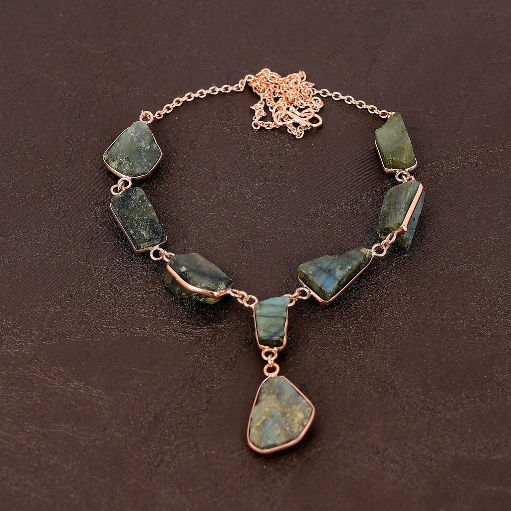 Natural Rough Labradorite Gemstone Handmade Copper Gift Necklace 18" S1u90