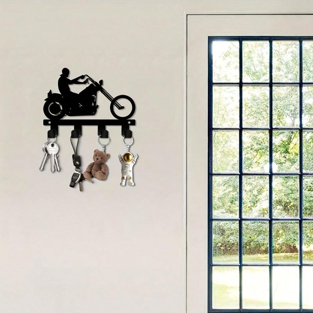 Metal Motorcycle Rider Key Holder with Hook Wall Mounted Helmet Rack for Men's Room Office Porch Space Saving 5.90 Inch