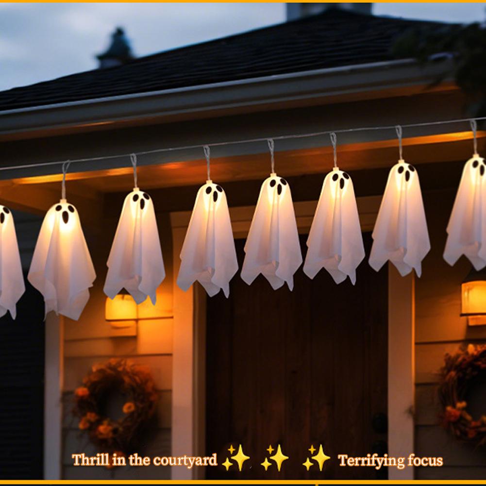 2.5M Halloween Ghost String Lights W/ 8 Modes Spooky Ghosts String Lights Ghost LED Lights Party Halloween Party Decorations