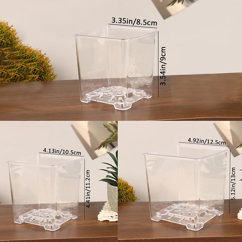 Square Transparent Acrylic Flower Pots Breathable Bonsai Plant Pot Desktop Decoration For Garden Yard Living Room Balcony