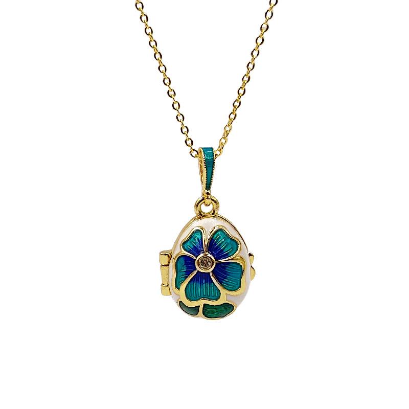 Open and Close Hot Egg Micro-inlaid Zircon Flower Pendant Fringed Copper Gold-plated Enamel Necklace
