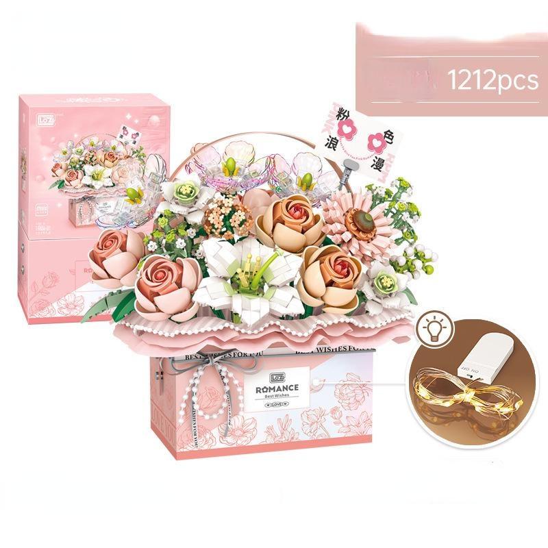

Строительные блоки цветок роза игрушка букет Подарочная коробка серия подарки для девочек розовый