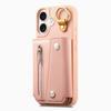 For iPhone 16 Case D-Ring Holder Leather + PC + TPU Phone Cover with Wallet Kickstand