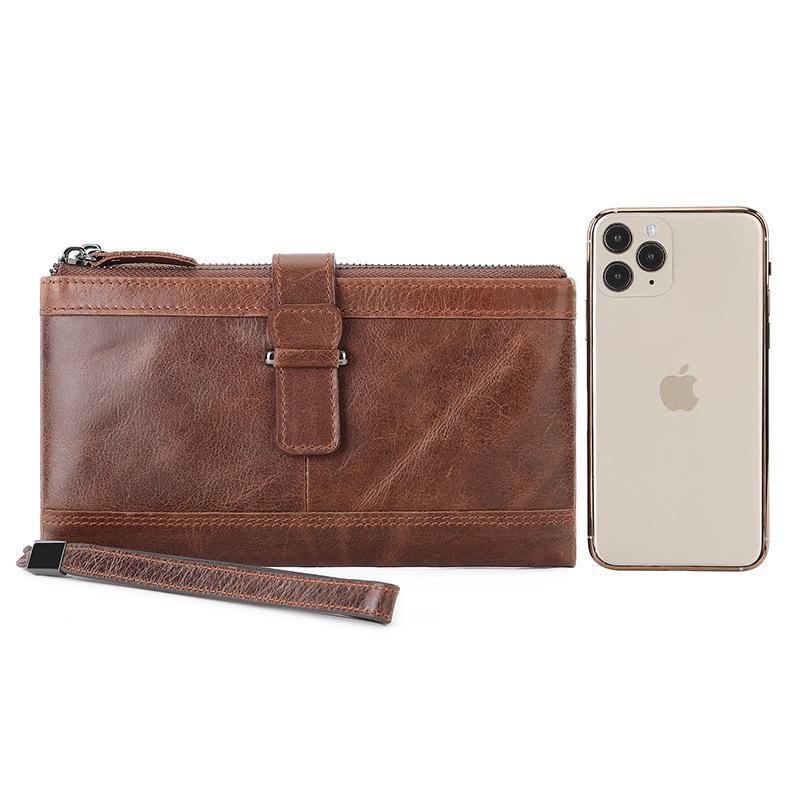 Vintage Crazy Horse Cowhide RFID Anti-theft Brush Men's Wallet Long Men's Zipper Bag