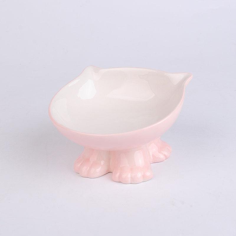 Cat Ceramic Pet Bowl Oblique Mouth Feeding High Foot Protection Cervical Spine Color Inclined Ceramic Cat Bowl Pet Supplies, 1Pc