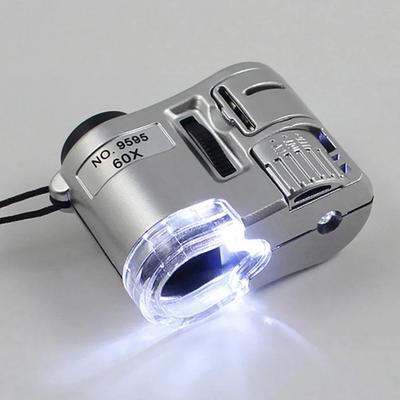 60X Illuminated Magnifying Glass with Light Lamp Led Mini Pocket Microscope Portable Hand Jeweler Magnifier Lupe Loupe Tools