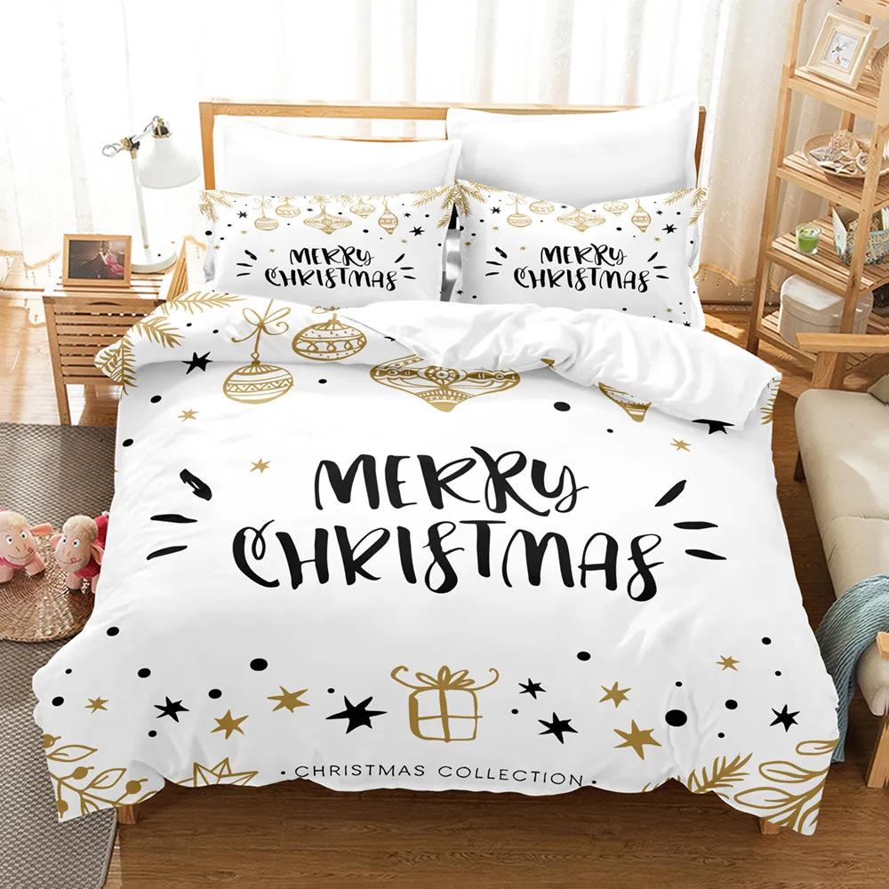 Vrolijk Kerstfeest 3D Geprint Dekbedovertrek Kussensloop Beddengoed Set Twin Full King voor Kinderen Volwassenen Slaapkamer