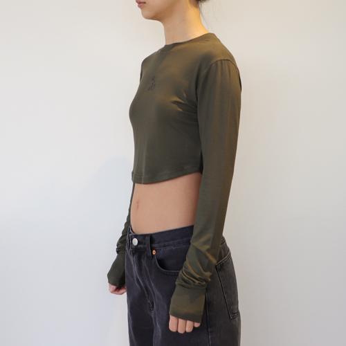 Keuluchi Symbol Crop Long-Sleeved T-Shirt (Olive) Womens