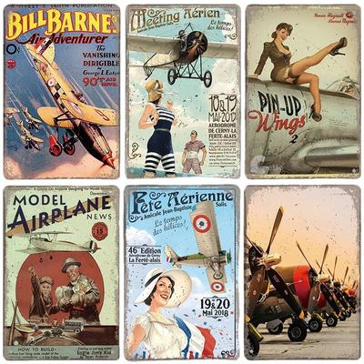 Plakat samolotu Metalowe tabliczki blaszane Vintage Model samolotu Spotkanie Aerien Metalowa płyta Dekoracja ścienna Bar Klub Garaż Dom