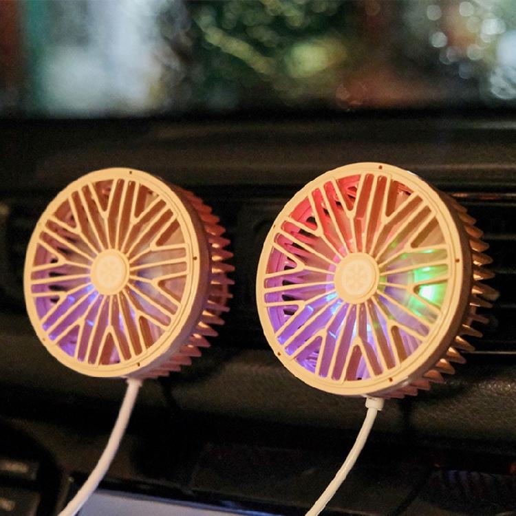 USB Car Fan Car Air Outlet Cooling Fan With LED Light Creative Little Fan For Vehicles Interior Accessories