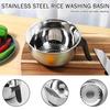Stainless Steel Rice Washing Colander Bowl with Silicone Base and Handle Versatile Side Drainers for Cleaning Fruits Vegetables