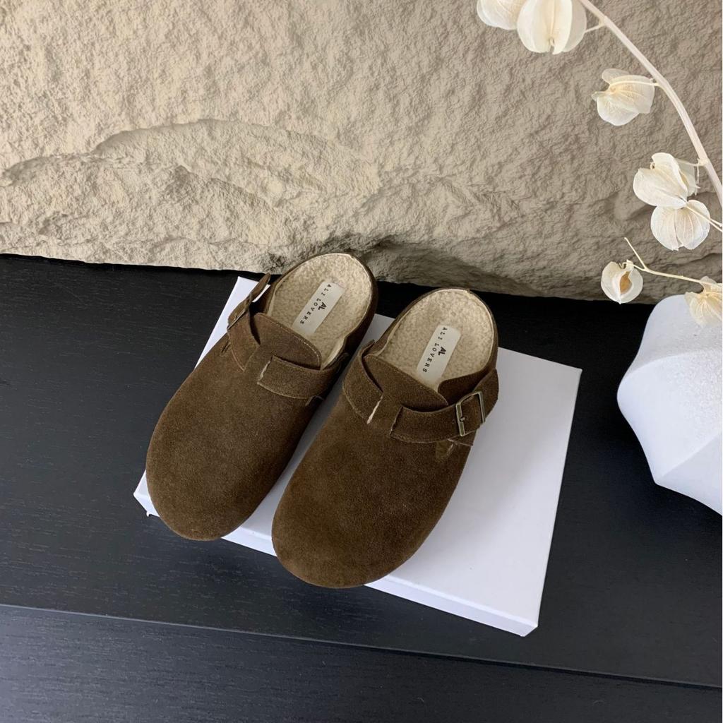 Baotou half slippers women's outer wear 2025 autumn and winter new platform French retro velvet shoes