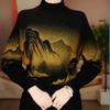 Women's Print Sweater Long Sleeve Rhinestone Stand Collar Sweater Autumn/Winter Soft Skin-Friendly Stretchy Knit Top