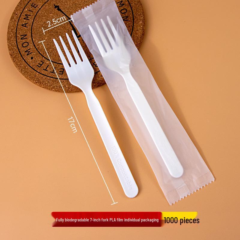 Disposable Biodegradable PLA Cutlery Set: Knife, Fork, Spoon with Long Handle and Thick Design