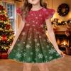 Kids Casual Christmas Print Sleeve Dress Party Outfit