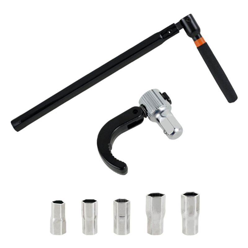 ABJI-Faucet Wrench Carbon Steel Plumber Socket Wrench With 5 Sockets And 1 Chuck Tap Back Nut Wrench Kitchen Sink Keys