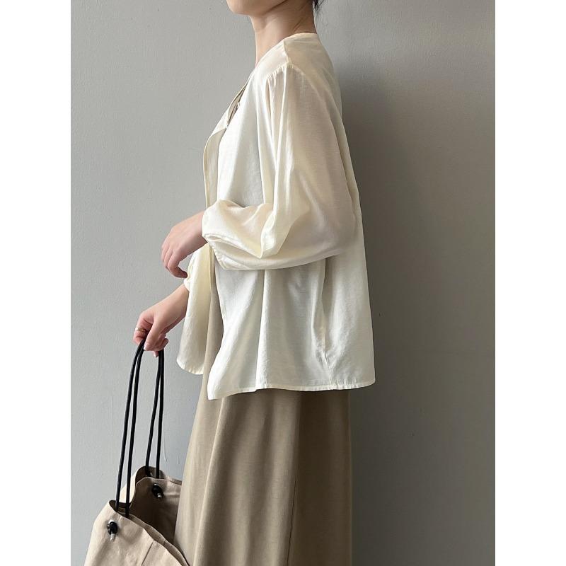 Round Neck One Button Sun Shirt Women's Spring and Summer Loose Cardigan Seven-tenths Sleeve Cardigan