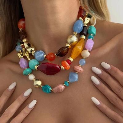 SHIXIN Bohemian Kolorowy Naszyjnik Choker z Żywicy i Koralików dla Kobiet Vintage Regulowany Akrylowy Krótki Naszyjnik Biżuteria na Szyję