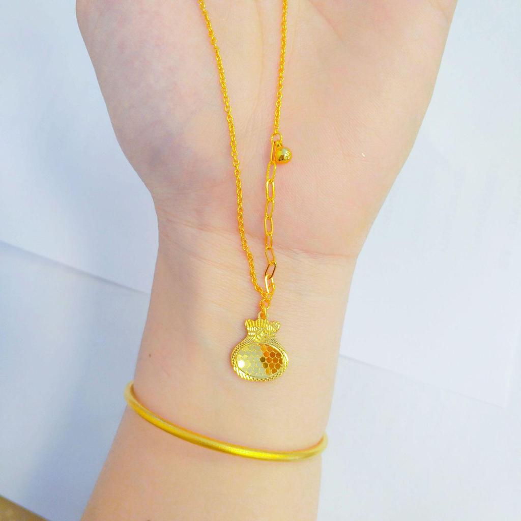 Golden CNC Dragon Scale & Butterfly Princess Pendant with Honeycomb Face, Lucky Clover, and Gourd Necklace