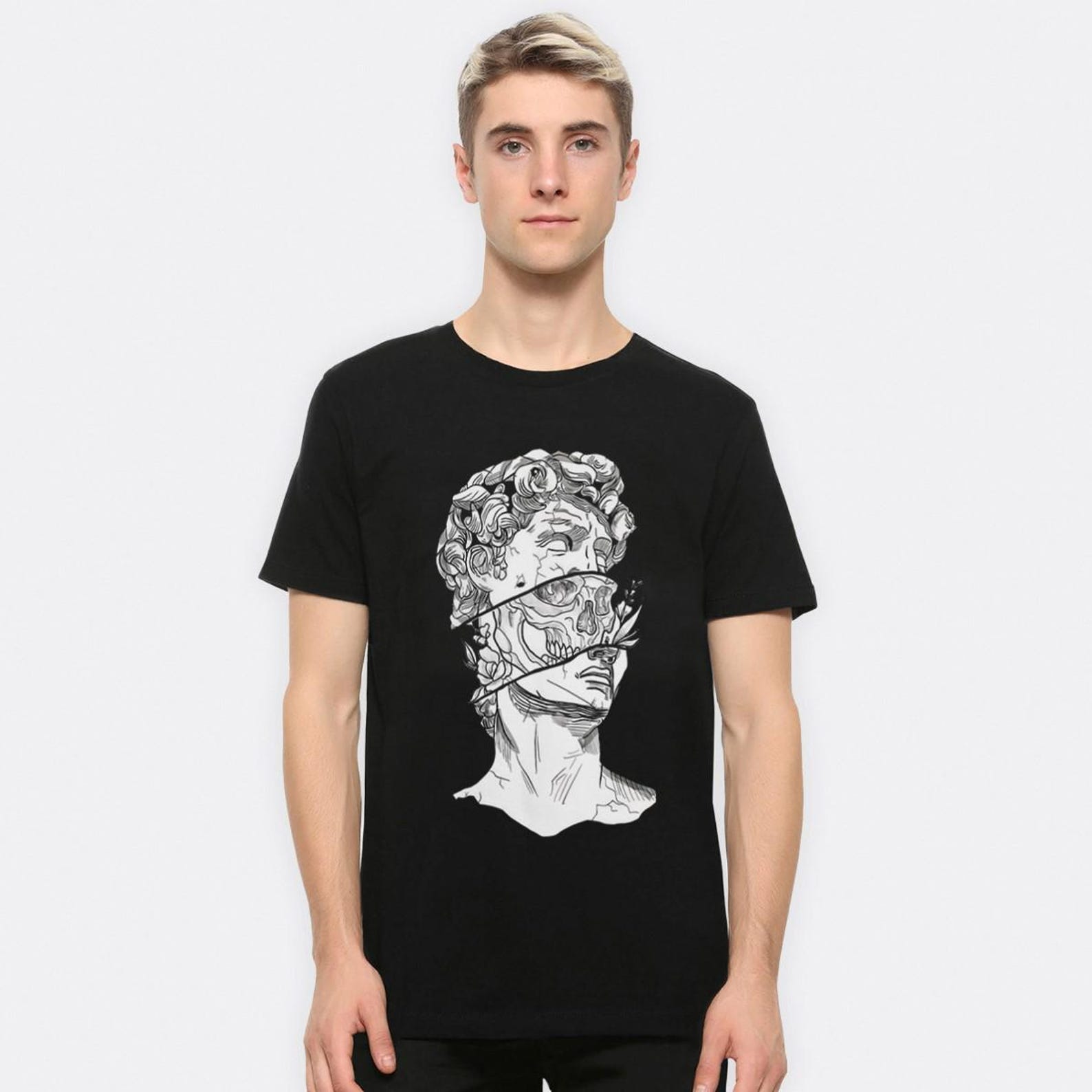 Michelangelo s David Skull T-Shirt, Men s and Women s Sizes Tee (ISK-021334) 2XL