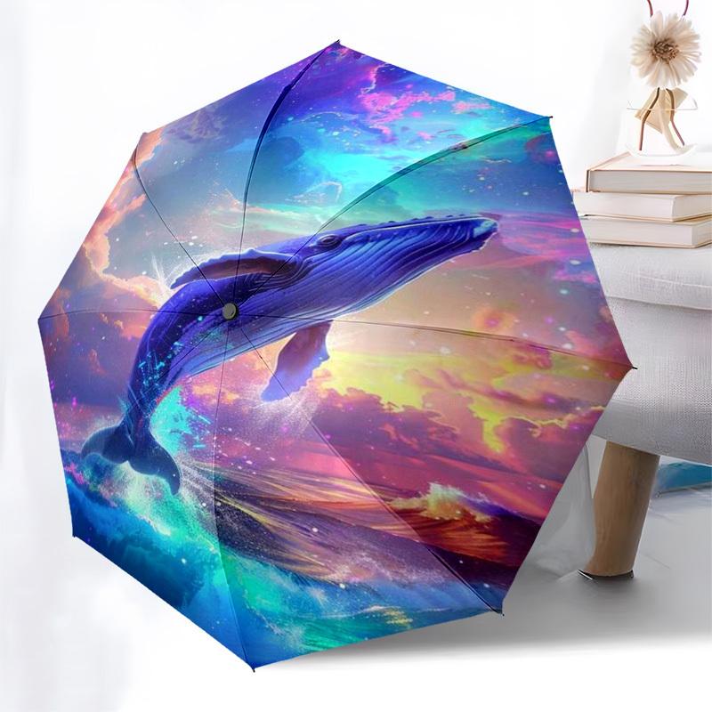 1pc Whale Dreams Outdoor Umbrella - Automatic Opening/Closing, Portable 3-Fold Design with 8-Bone Iron Frame, Perfect Gift for Fans and Travelers.L009